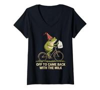 Women's Off to Came Back with Milk Fathers Day Daddy Frog Dad V-Neck T-Shirt