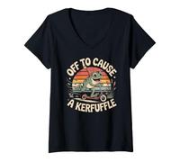 Women's Off to Cause A Kerfuffle Frog Scooter Ride V-Neck T-Shirt