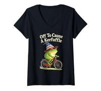 Womens Off to Cause A Kerfuffle Funny Sarcastic Sayings Frogs Meme V-Neck T-Shirt