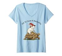 Women's Off to Cause a Kerfuffle | Rabbit Riding Tortoise Weirdcore V-Neck T-Shirt