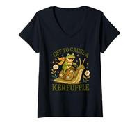 Women's Off to Cause a Kerfuffle Snail Frog Animals Nature Silly V-Neck T-Shirt