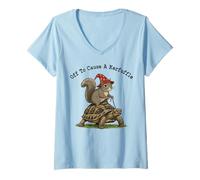 Women's Off to Cause a Kerfuffle Squirrel Riding Tortoise Weirdcore V-Neck T-Shirt