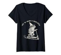 Women's Off to Cause a Kerfuffle Whimsical Frog Wizard Frog Meme V-Neck T-Shirt