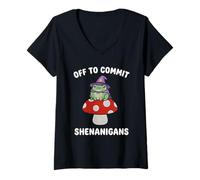 Women's Off to Commit Shenanigans Funny Dark Fantasy Frog Kids Meme V-Neck T-Shirt