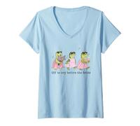 Women's Off to Cry Before The Bride Funny Wedding Frog V-Neck T-Shirt