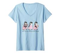 Women's Off to Cry Before The Bride Funny Wedding Penguin V-Neck T-Shirt