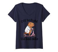 Women's Off to Fight The Bad Cells Capybara Doctor Cancer Support V-Neck T-Shirt