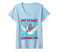 Women's Off to Make Learning Fun Cute Animal Design Funny. V-Neck T-Shirt