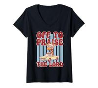 Women's Off to Praise The Lord Giraffe Retro Groovy V-Neck T-Shirt