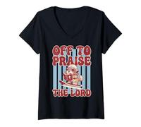 Women's Off to Praise The Lord Lhasa Apso Dog V-Neck T-Shirt