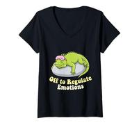 Women's Off to Regulate Emotions Funny Lizard V-Neck T-Shirt