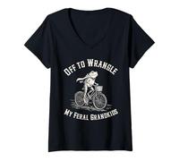 Women's Off to Wrangle My Feral Grandkids Frog Meme Frog Riding V-Neck T-Shirt