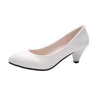 Womens Office Kitten Heels Pumps Slip On Evening Dress Work Cute Sexy Pump Shoes Classic Round Toe Pump Kitten Low Heel Shoes 35 A White