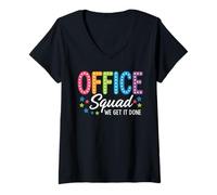 Womens Office Squad We Get It Done Funny Happy First Day Groovy V-Neck T-Shirt