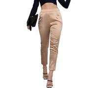 Women's Office Style Satin Pants High Waist Satin Suit Pants Basic Skinny Fit Full Length for Professional Wear Apricot