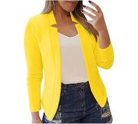 Women's Office Suits Lightweight Cardigan Lady Work Blazer Suits Jacket Solid Single Breasted Outwear Open Front Lapel Collar Long Sleeve for Mother of The Bride Yellow XL
