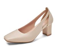 Women's Office Work Shoes Block Heel Square Toe Cut-Out Slip On Mid Heel Pumps for Business Casual & All Day Comfort Professional Style,Beige,9 UK