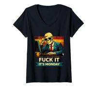 Women's OfficeFuck It It`s Monday Mood SkeletonWorkplace Sarcasm V-Neck T-Shirt