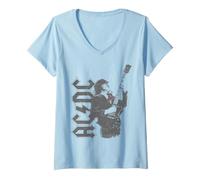 Women's Official AC/DC Distressed Tonal Angus Guitar V-Neck T-Shirt