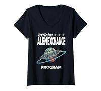 Women's Official Alien Exchange Program Funny Aliens Science Fiction V-Neck T-Shirt