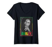 Womens Official Bob Marley Photo White V-Neck T-Shirt