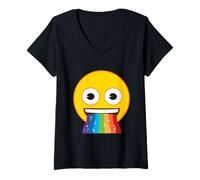 Womens Official Emoji Rainbow Mouth Yellow Smile Face V-Neck T-Shirt