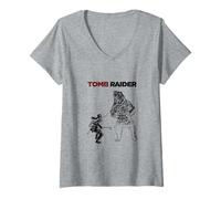 Women's Official Licensed Tomb Raider Lara Croft vs Bear V-Neck T-Shirt