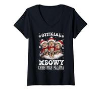 Womens Official Meowy Xmas Pajama - Funny Cat & Kitten Lovers V-Neck T-Shirt