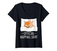 Women's Official Napping Sleepwear Fox and Rabbit V-Neck T-Shirt