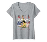Women's Official Neil Diamond America V-Neck T-Shirt, Heather Grey, Medium
