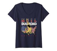 Women's Official Neil Diamond America V-Neck T-Shirt, Navy Blue, Large