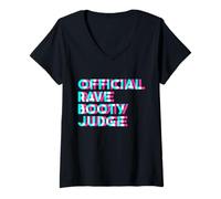 Womens Official Rave Booty Judge EDM Techno Festival Glitchy V-Neck T-Shirt
