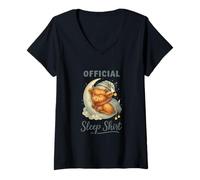 Womens Official Sleep Squad Cute Highland Cow On Moon V-Neck T-Shirt