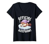 Womens Official Sleepshirt Beaver Cozy Sleeping Animals Nightdress V-Neck T-Shirt