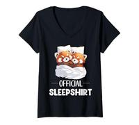 Womens Official Sleepshirt Sleeping Red Panda Animal Lovers Pajama V-Neck T-Shirt
