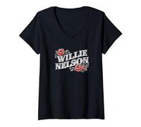 Womens Official Willie Nelson Red Rose V-Neck T-Shirt