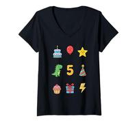 Women's Officially A Handful 5th Birthday Kawaii Dinosaur Star Boys V-Neck T-Shirt