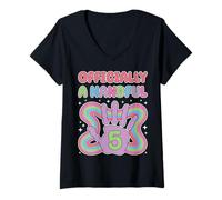 Womens Officially a Handful 5th Birthday Matching Family Party V-Neck T-Shirt
