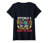 Women's Officially A Senior My Last First Day Class of 2025 V-Neck T-Shirt