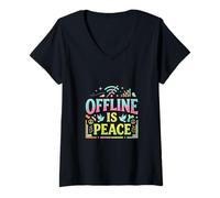 Women's Offline Mode Quiet Mind Digital Detox Design V-Neck T-Shirt