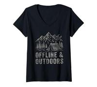Women's Offline & Outdoors Camping Tent Mountains Nature Vintage Graphic V-Neck T-Shirt