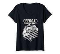 Women's Offroad Adventure Awaits Distressed 4x4 USA Mountain V-Neck T-Shirt