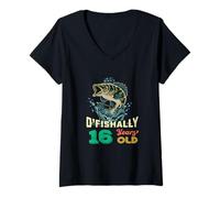 Womens O'fishally 16 years old 16th Birthday Fishing - Funny Fisher V-Neck T-Shirt