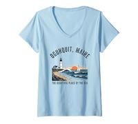 Womens Ogunquit Maine - Retro Seacoast New England Apparel V-Neck T-Shirt