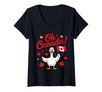 Women's Oh Canada Day Funny Goose Humor Canadian Flag Maple Leaf V-Neck T-Shirt