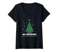 Womens OH CHEMISTREE Periodic Table Chemistry Christmas Tree V-Neck T-Shirt