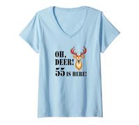Women's Oh Deer 55 is Here Animal Pun 55th Birthday V-Neck T-Shirt