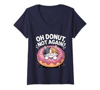 Womens Oh Donut Not Again Funny Cat Donut Lover Graphic Design V-Neck T-Shirt