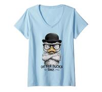 Womens Oh for Ducks Sake Funny Angry Duck Pun Humor V-Neck T-Shirt