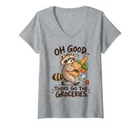 Women's Oh Good There Go The Groceries Raccoon Humor V-Neck T-Shirt